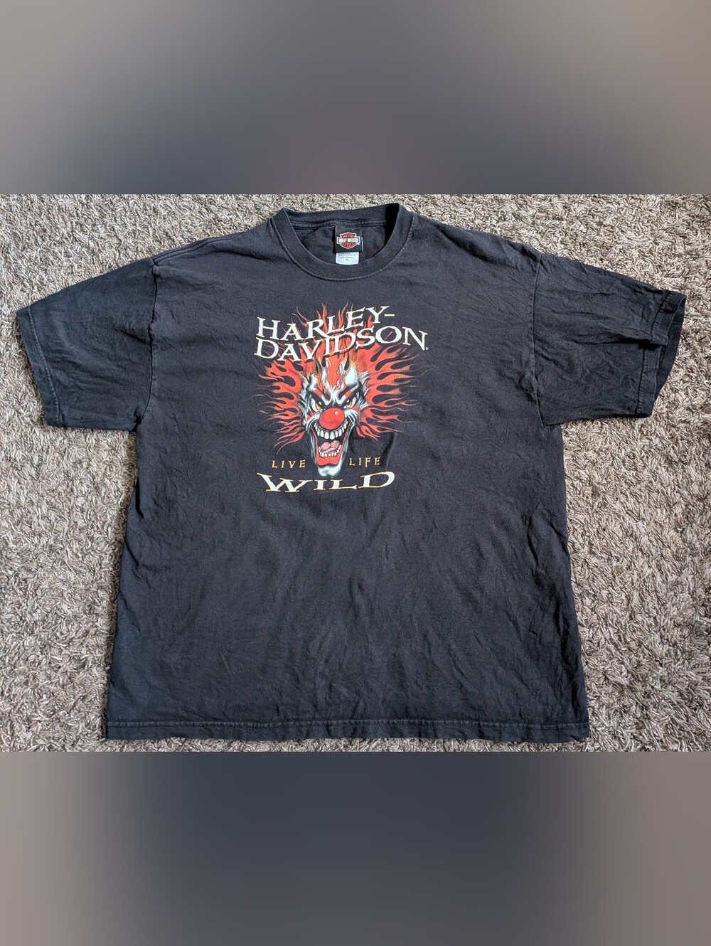 Harley Davidson Live Life Wild Clown Black Camarillo CA Cotton Shirt Men's XL